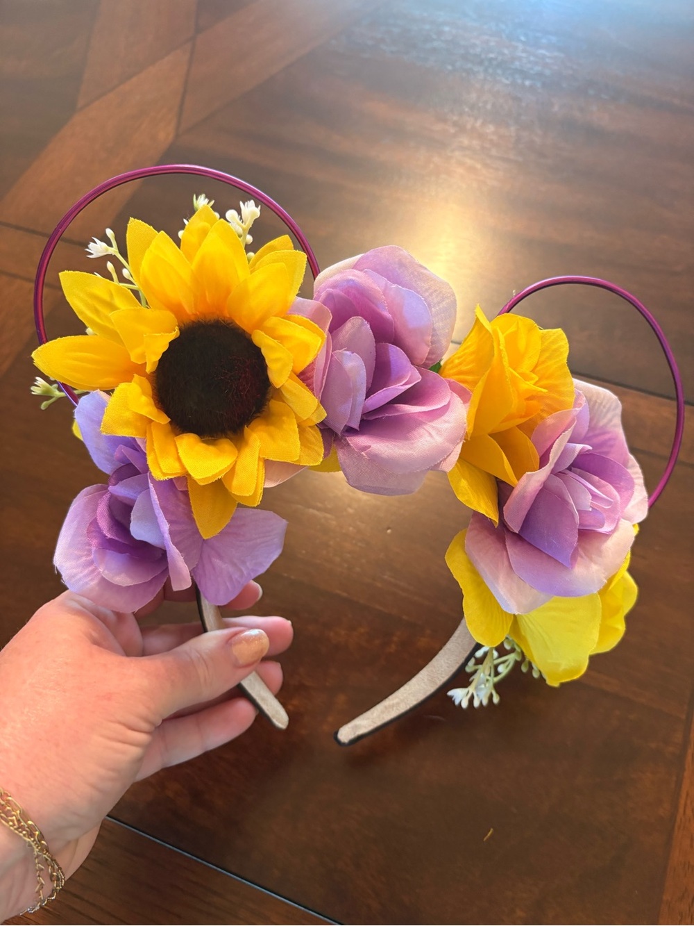 Disney Ears-  Sunflower & Purple Rose Ears Headband